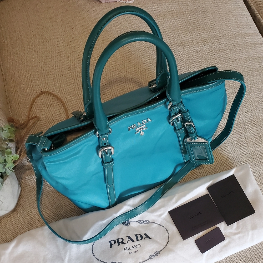 Brand new Prada Turquoise nylon leather purse - Picture 2 of 15